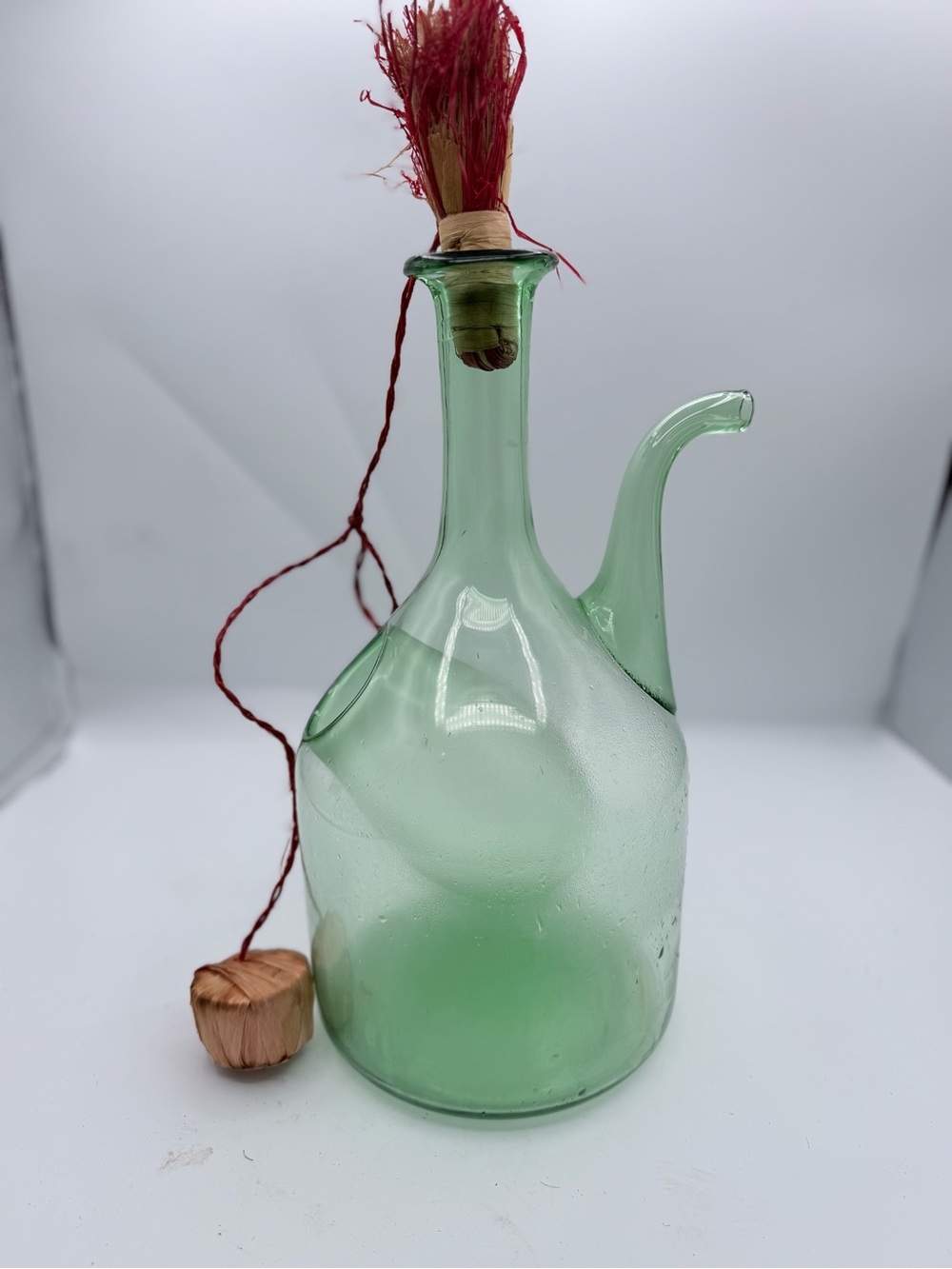 Vintage, Hand-Blown Italian Green Glass Wine Decanter w/ ice chamber